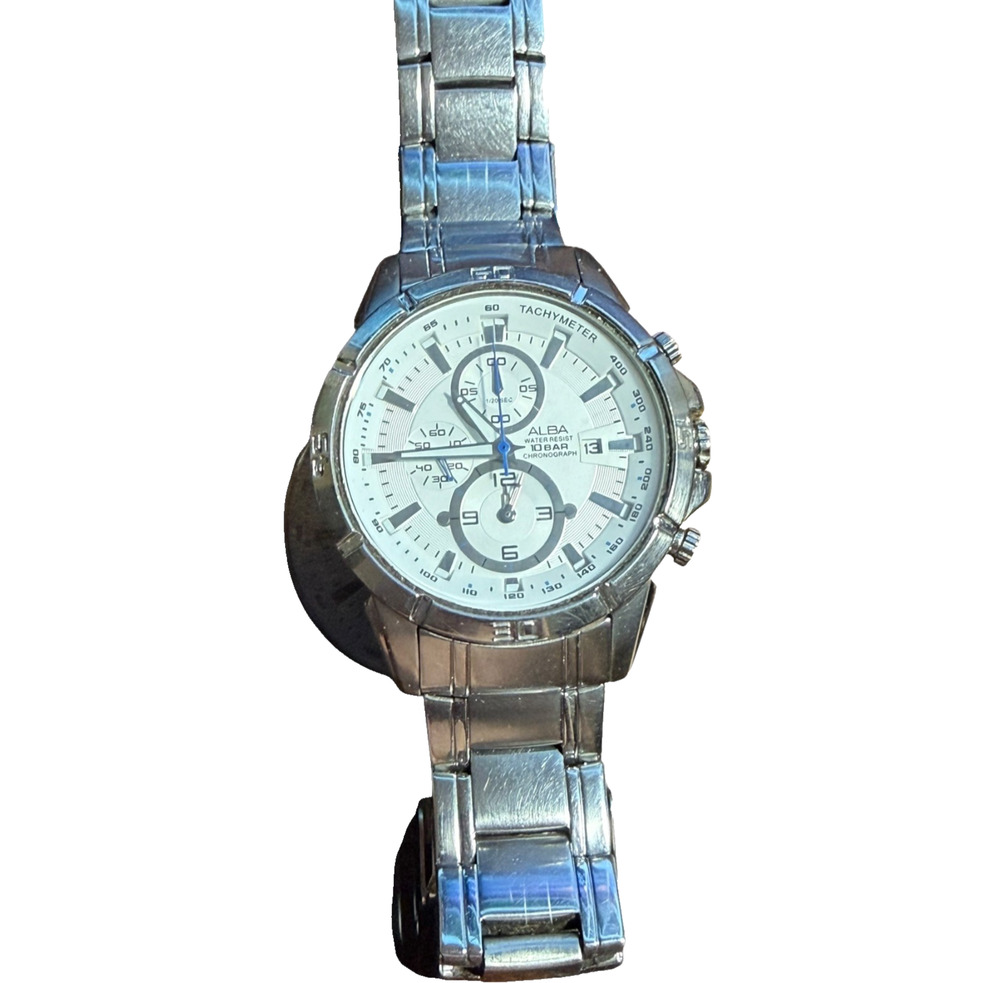 SEIKO ALBA W444-X001 White Chronograph Watch, 10 BAR Water Resistant